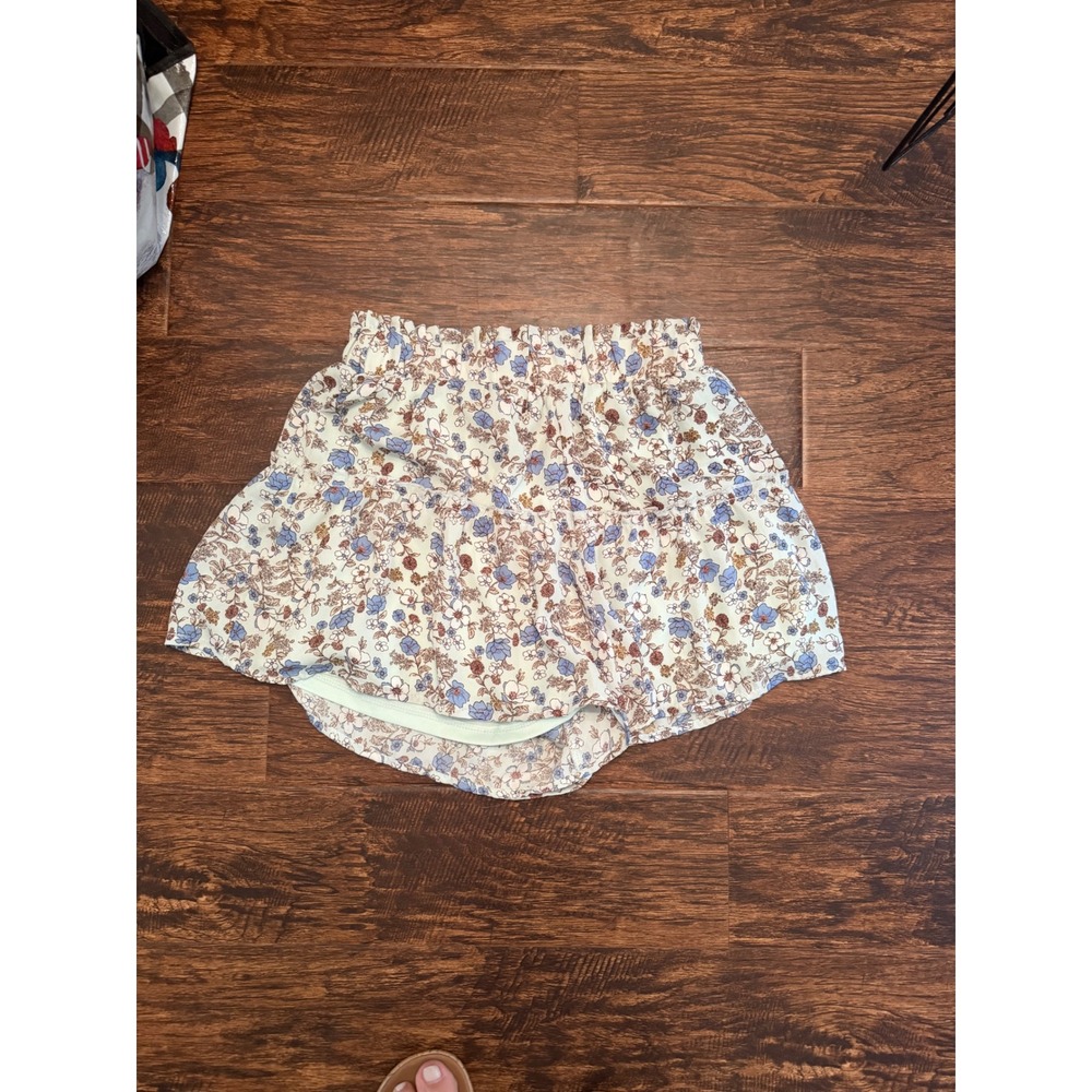 Forever 21 Floral Skort Shorts Light Green Blue Elastic Waist Size Small